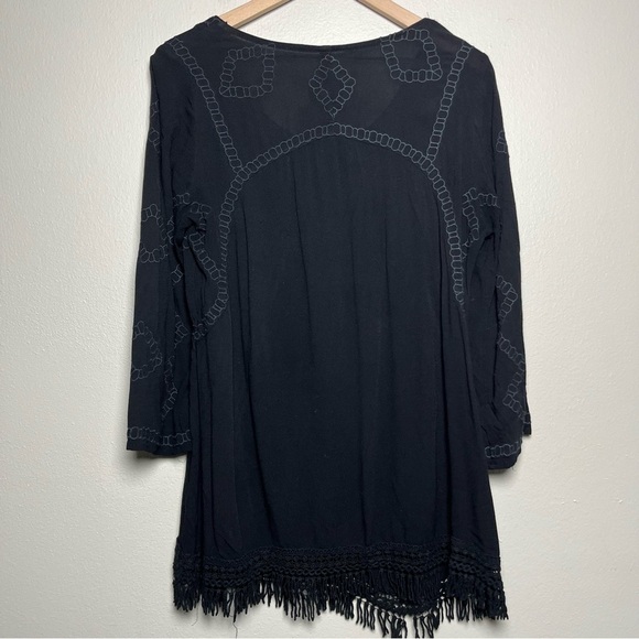 Monoreno Anthropologie Women Tunic Top Embroidered Frayed‎ Hem Witchy Boho - Picture 7 of 8